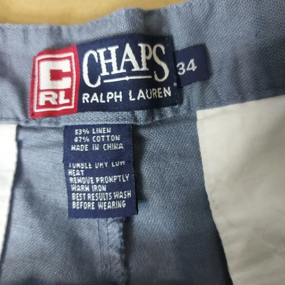 Ralph Lauren Chaps Blue Gray Linen Shorts 34 Casual Nautical Costal Preppy Comfy